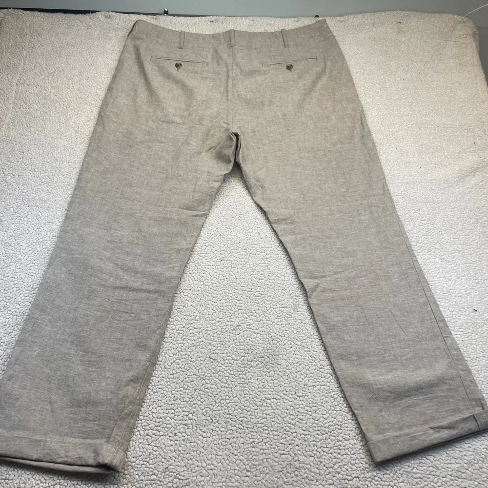 Perry Ellis Pants Mens 38x32 Tan Linen Cotton Drawstring Straight Leg Casual
